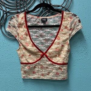 Pacsun Angel Kiss Lace Crop Top with Red and Cream